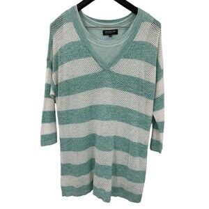 Jones New York Tunic Sweater 1X Linen Cotton Sea Foam Green Stripe W/ Tank